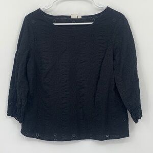 Gap Black Eyelet 3/4 Sleeve Top Women’s Size Small